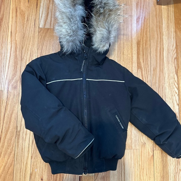 Kids Canada Goose Black Puffer bomber Jacket with Fur Hood